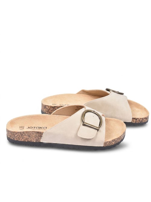 OZABI Sandales Mule Boucle Ronde Nubuck Noir Beige - Kiabi