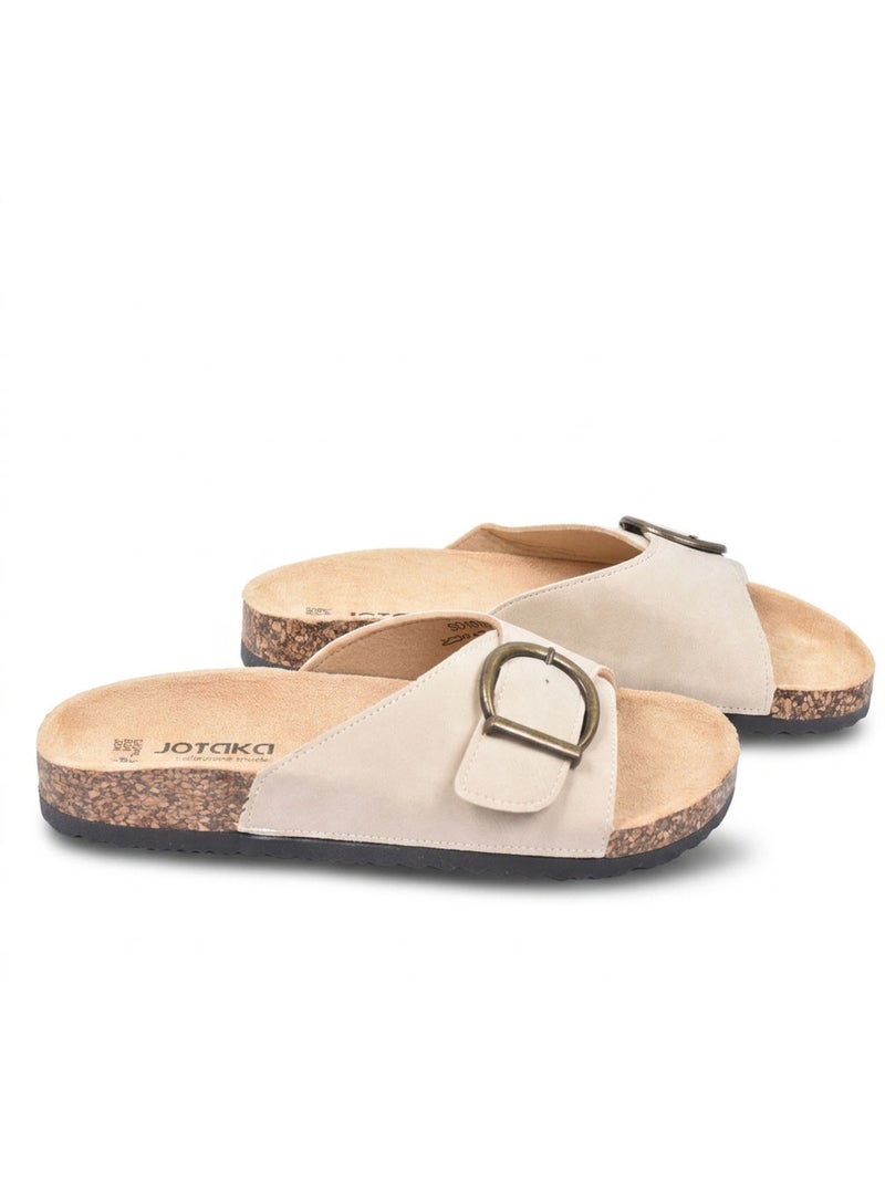 OZABI Sandales Mule Boucle Ronde Nubuck Noir Beige Beige - Kiabi