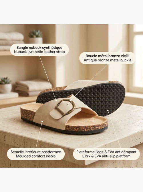 OZABI Sandales Mule Boucle Ronde Nubuck Noir Beige - Kiabi