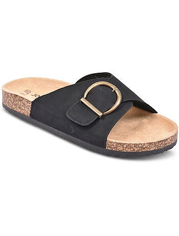 OZABI Sandales Mule Boucle Ronde Nubuck Noir Beige