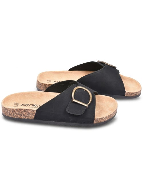 OZABI Sandales Mule Boucle Ronde Nubuck Noir Beige - Kiabi