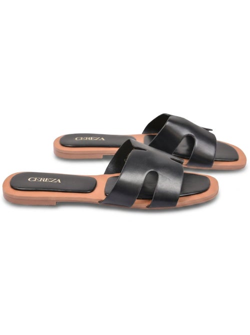 OZABI Sandales Slide H-Strap Cuir Synthétique Or Noir - Kiabi