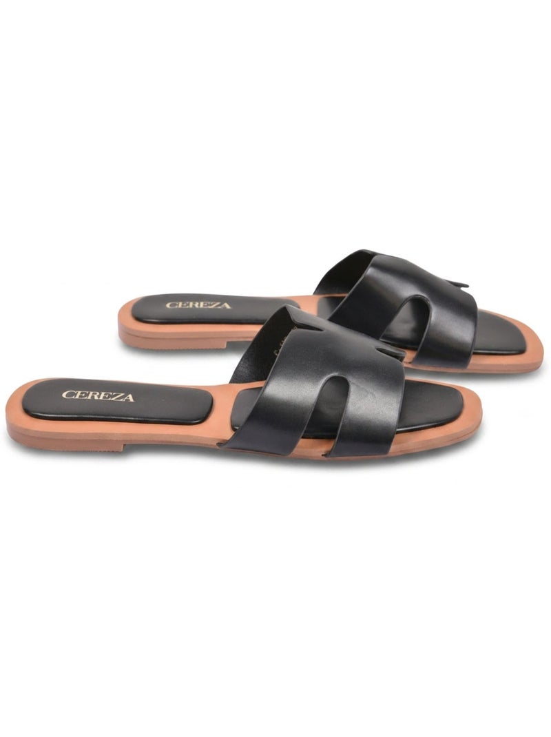 OZABI Sandales Slide H-Strap Cuir Synthétique Or Noir Noir - Kiabi