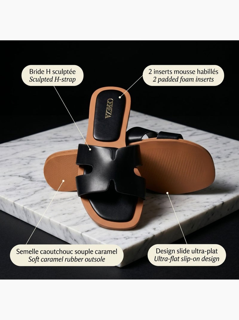 OZABI Sandales Slide H-Strap Cuir Synthétique Or Noir Noir - Kiabi