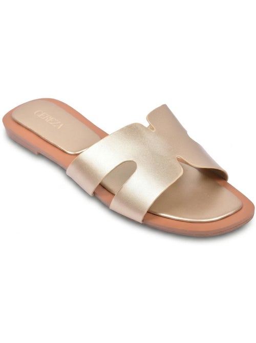 OZABI Sandales Slide H-Strap Cuir Synthétique Or Noir - Kiabi