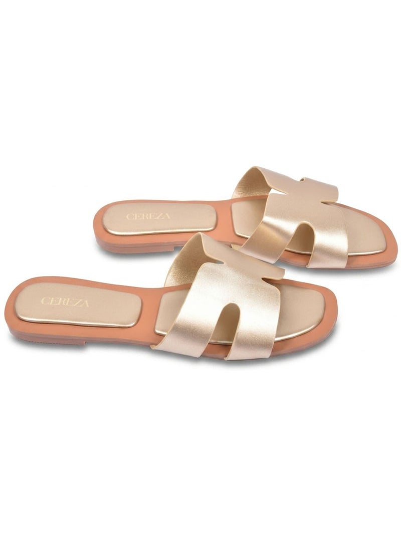 OZABI Sandales Slide H-Strap Cuir Synthétique Or Noir Or - Kiabi