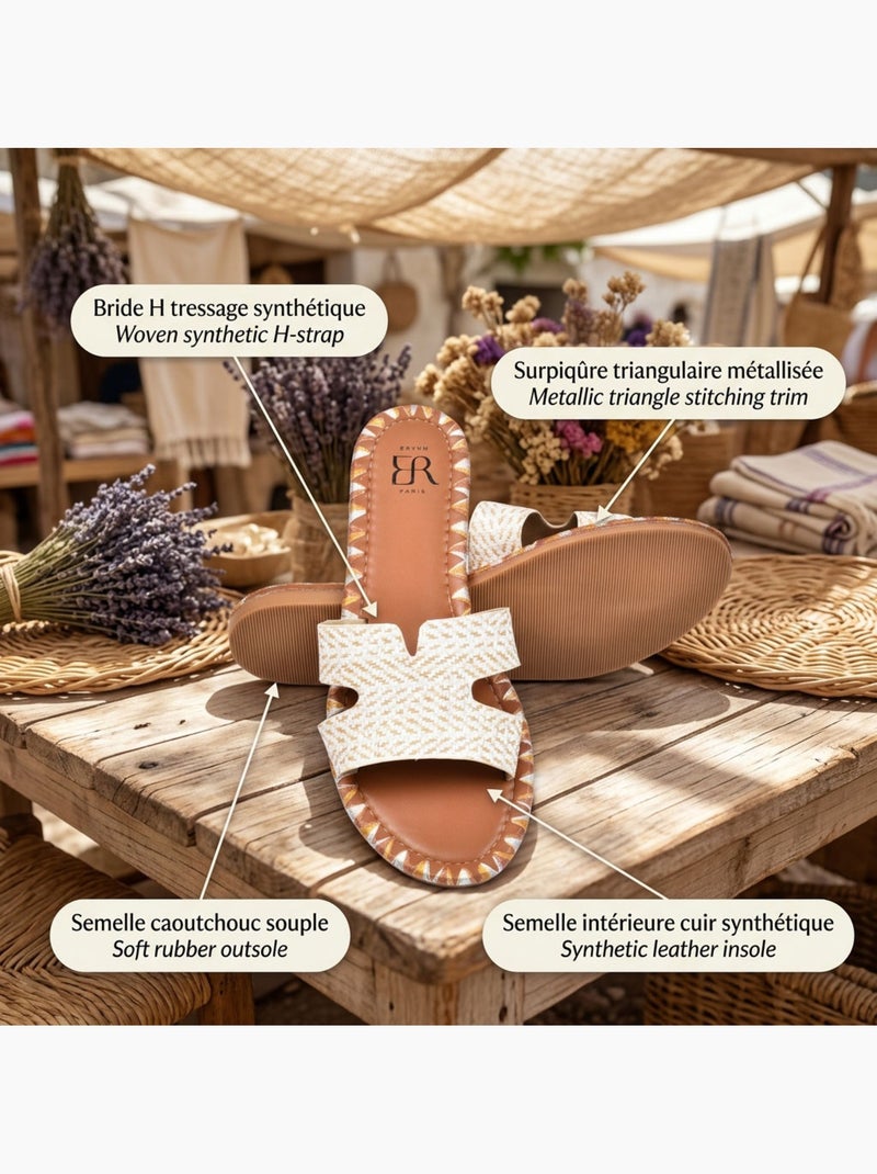 OZABI Sandales Slide H Tressage Vacances 2 Coloris Beige - Kiabi