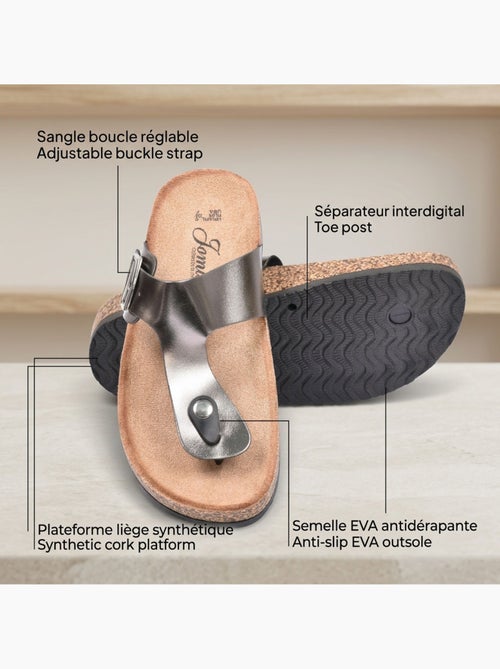 OZABI Sandales Tong Boucle Nubuck Métal Camel Argent Bronze - Kiabi OZABI Sandales Tong Boucle Nubuck Métal Camel Argent Bronze - Kiabi