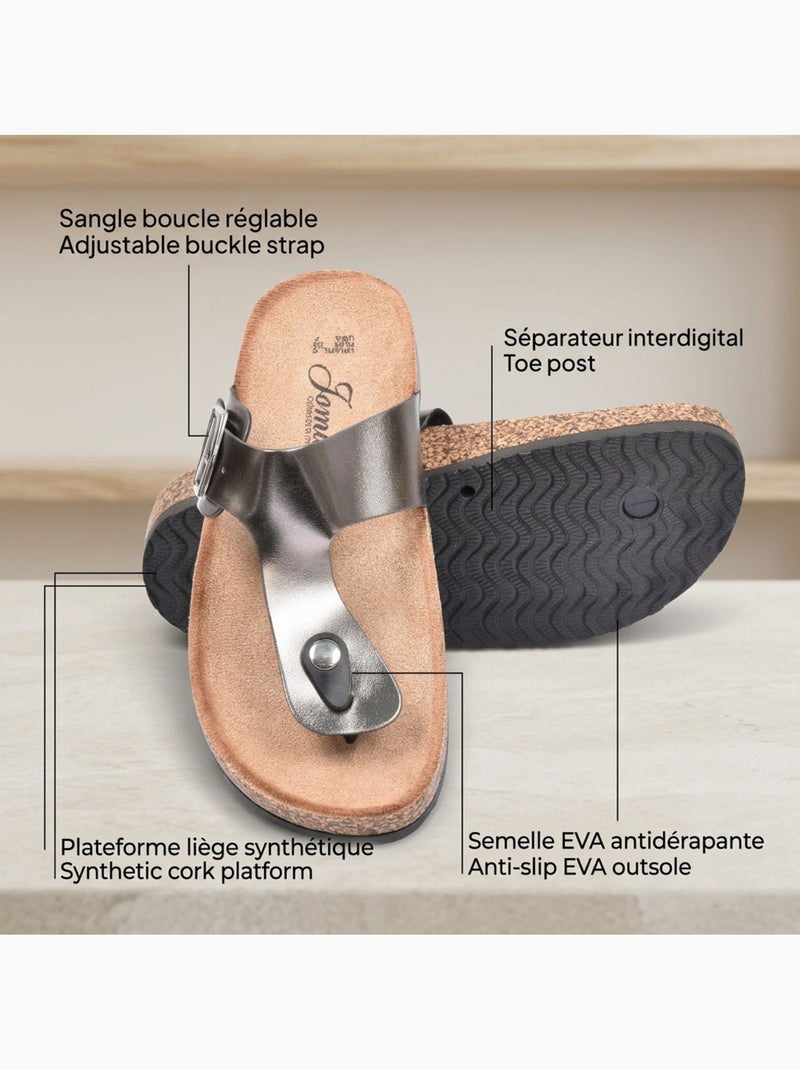 OZABI Sandales Tong Boucle Nubuck Métal Camel Argent Bronze Bronze - Kiabi