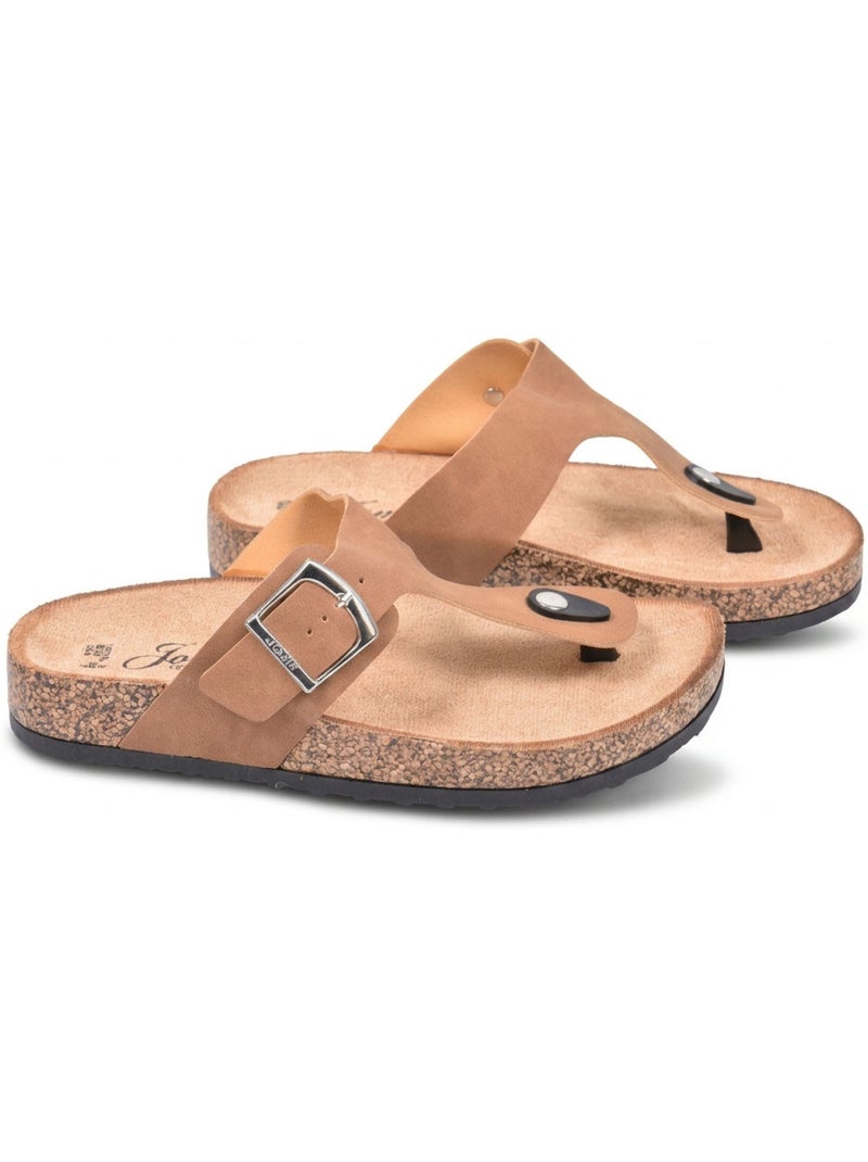 OZABI Sandales Tong Boucle Nubuck Métal Camel Argent Bronze Camel - Kiabi