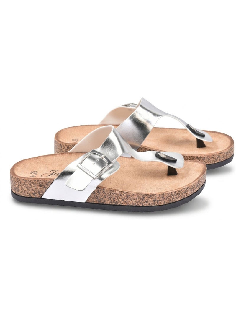 OZABI Sandales Tong Boucle Nubuck Métal Camel Argent Bronze Vert - Kiabi