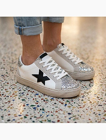 OZABI Sneakers Glitter Étoile Femme Plateforme Argent Or