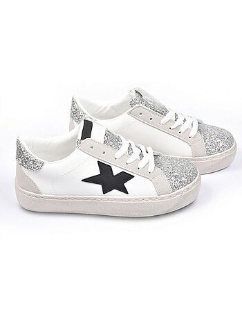 OZABI Sneakers Glitter Étoile Femme Plateforme Argent Or