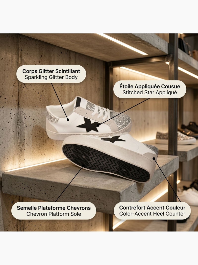 OZABI Sneakers Glitter Étoile Femme Plateforme Argent Or Argent - Kiabi