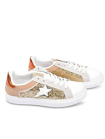 OZABI Sneakers Glitter Étoile Femme Plateforme Argent Or