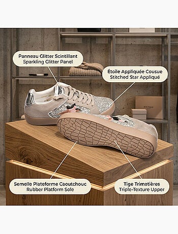OZABI Sneakers Glitter Femme Étoile Plateforme MMXXIV