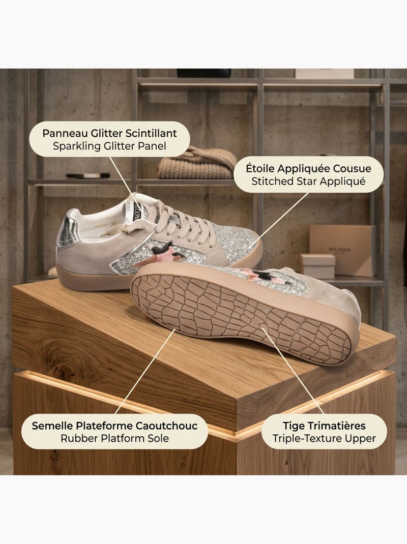 OZABI Sneakers Glitter Femme Étoile Plateforme MMXXIV Argent - Kiabi