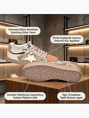 OZABI Sneakers Glitter Femme Étoile Plateforme MMXXIV