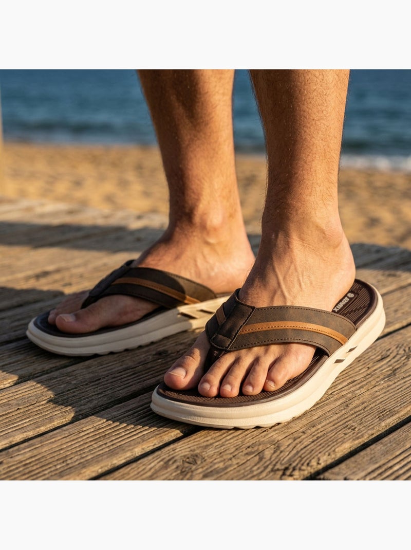 OZABI Tongs homme confort semelle epaisse antiderapante ete plage Marron - Kiabi