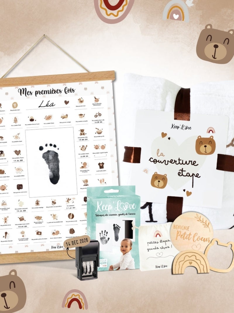 Pack - Couverture Étape + Affiche Mes Premières Fois + Tampon Dateur + Baguettes + Kit Empreintes Blanc Marron - Kiabi