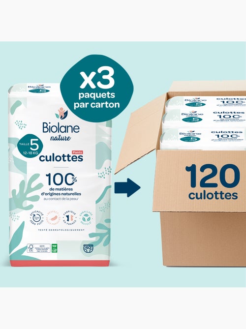 Pack 1 mois couches-culottes taille 5 (12 à 18 kg) - 120 couches biolane - Kiabi Pack 1 mois couches-culottes taille 5 (12 à 18 kg) - 120 couches biolane - Kiabi