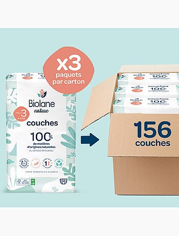 Pack 1 mois couches taille 3 (4 à 9 kg) - 156 couches biolane