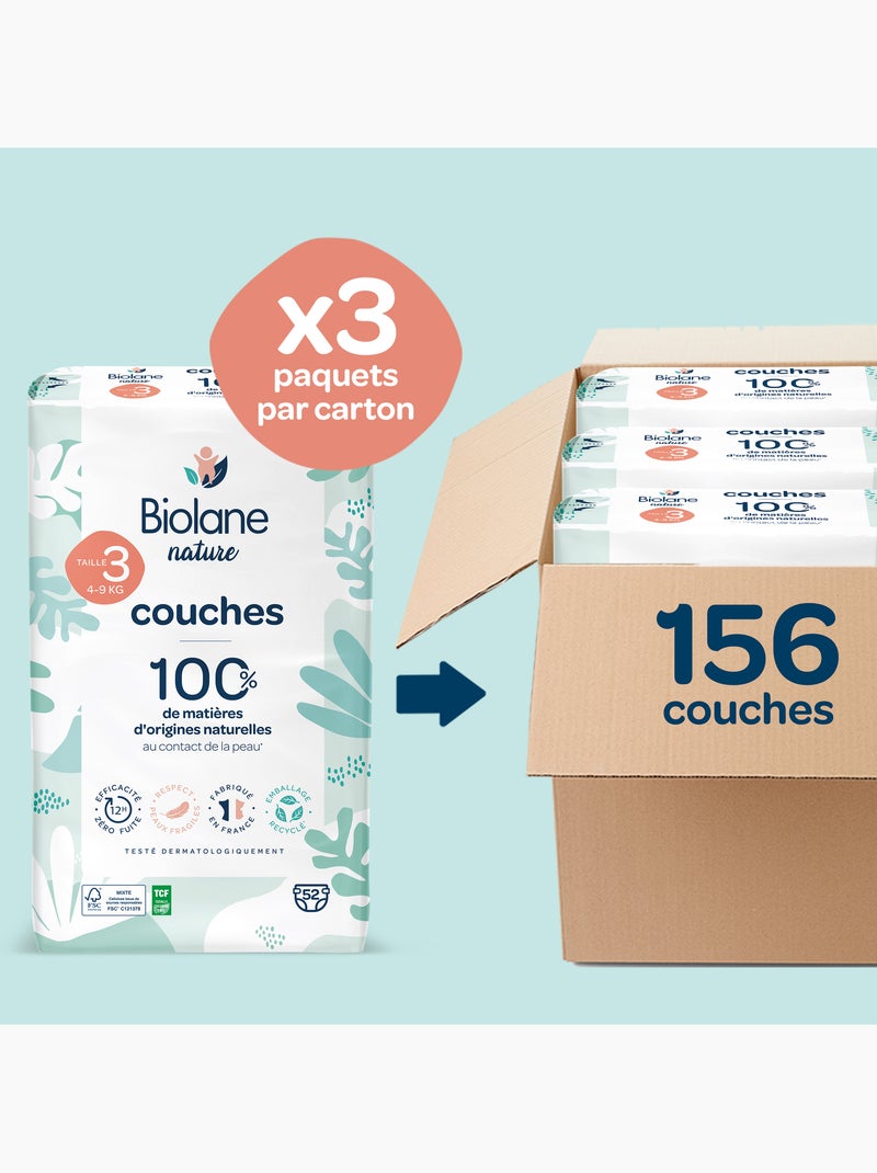 Pack 1 mois couches taille 3 (4 à 9 kg) - 156 couches biolane N/A - Kiabi