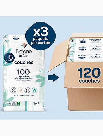 Pack 1 mois couches taille 5 (11 à 25 kg) - 120 couches biolane