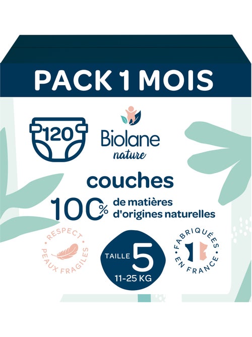 Pack 1 mois couches taille 5 (11 à 25 kg) - 120 couches biolane - Kiabi Pack 1 mois couches taille 5 (11 à 25 kg) - 120 couches biolane - Kiabi