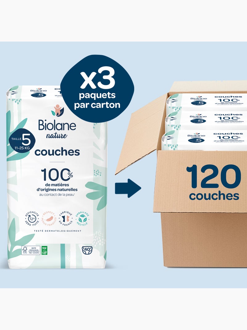 Pack 1 mois couches taille 5 (11 à 25 kg) - 120 couches biolane N/A - Kiabi