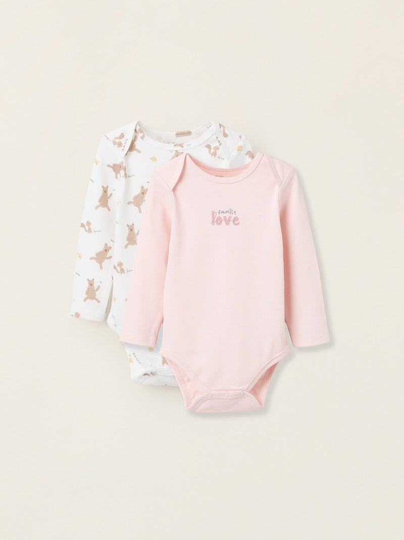 Pack 2 Bodies de Coton Blanc Rose - Kiabi
