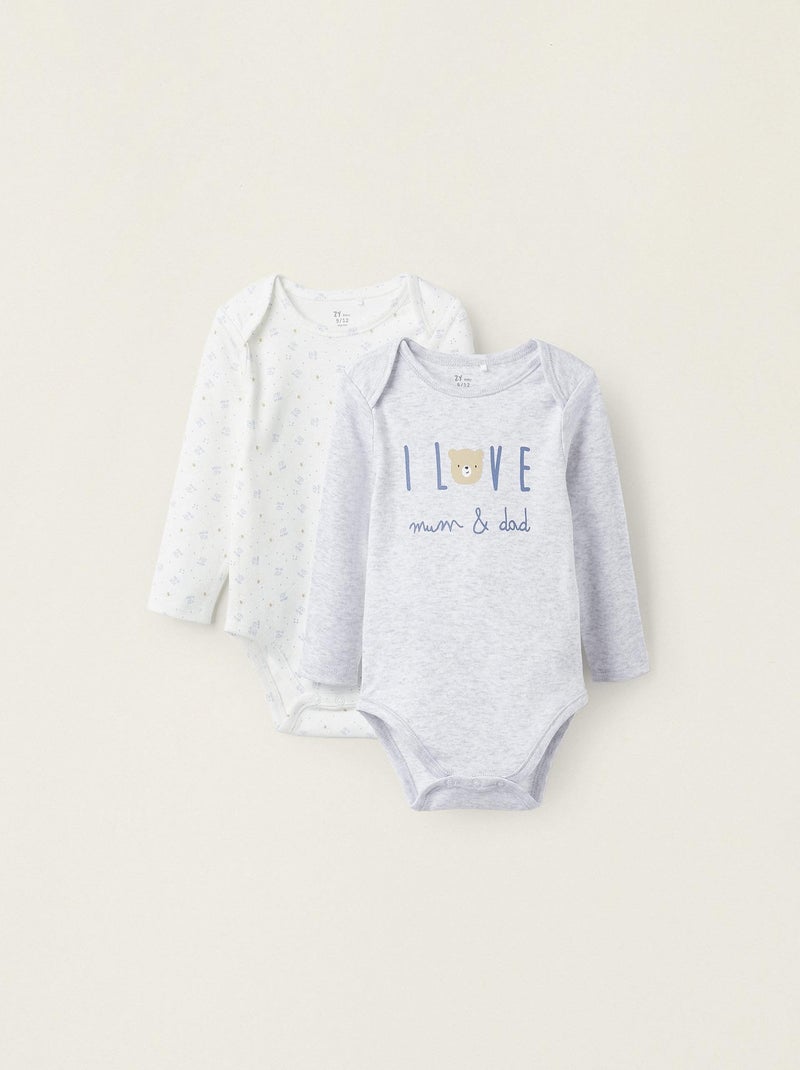 Pack 2 Bodies en coton pour nouveau-né et bébé 'I Love Mum and Dad' manches longues  ESSENTIALS LINE Multicolore - Kiabi