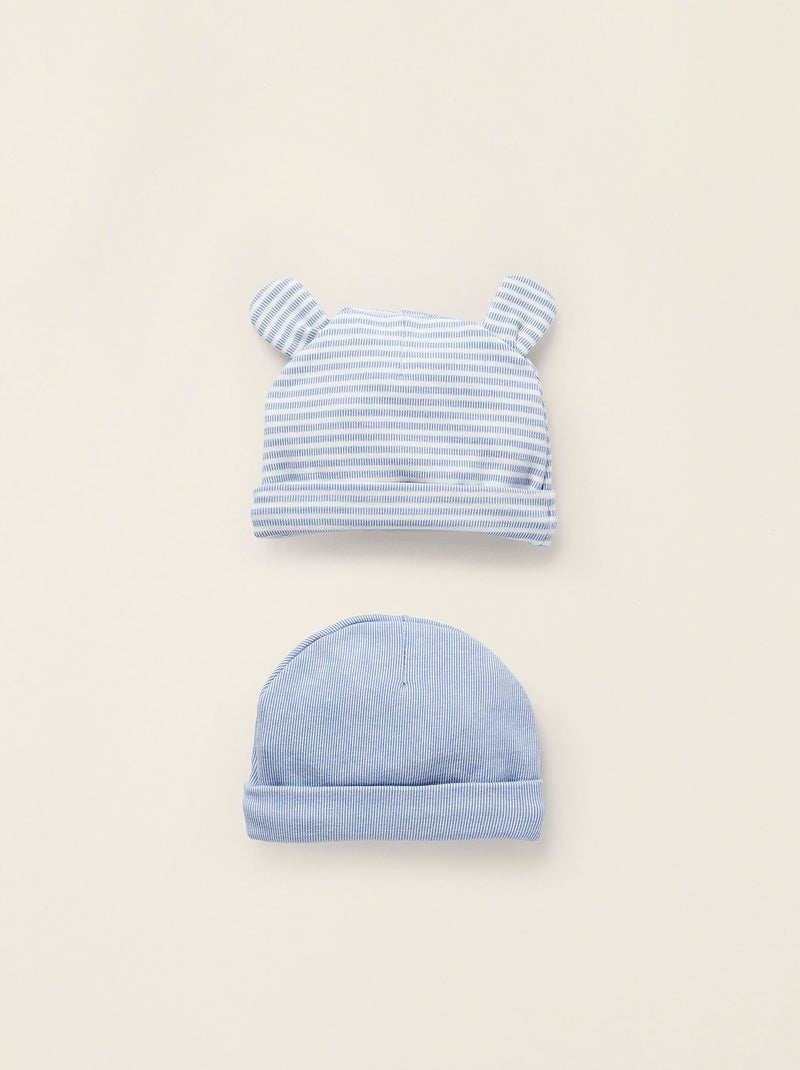 Pack 2 Bonnets Côtelés en Coton Bleu clair - Kiabi