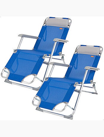 Pack 2 chaises longues pliantes 3 positions avec coussin aktive