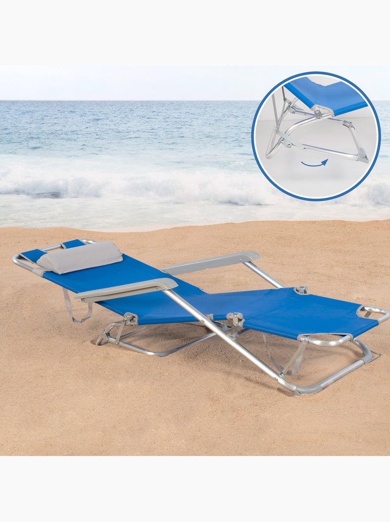 Pack 2 chaises longues pliantes 3 positions avec coussin aktive Bleu - Kiabi