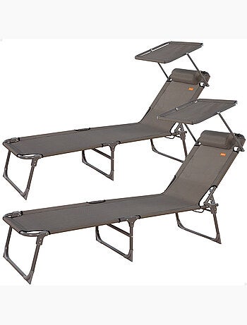 Pack 2 chaises longues pliantes avec parasol et coussin aktive