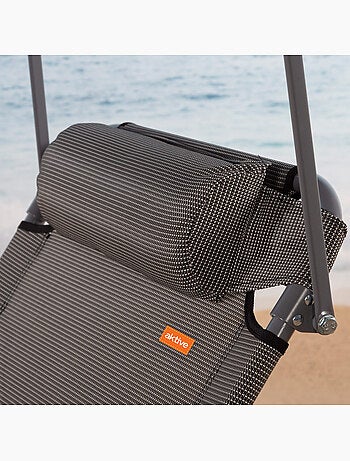 Pack 2 chaises longues pliantes avec parasol et coussin aktive