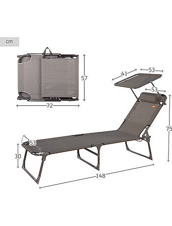 Pack 2 chaises longues pliantes avec parasol et coussin aktive