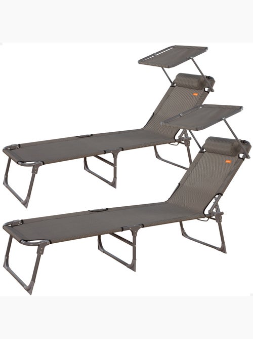 Pack 2 chaises longues pliantes avec parasol et coussin aktive - Kiabi