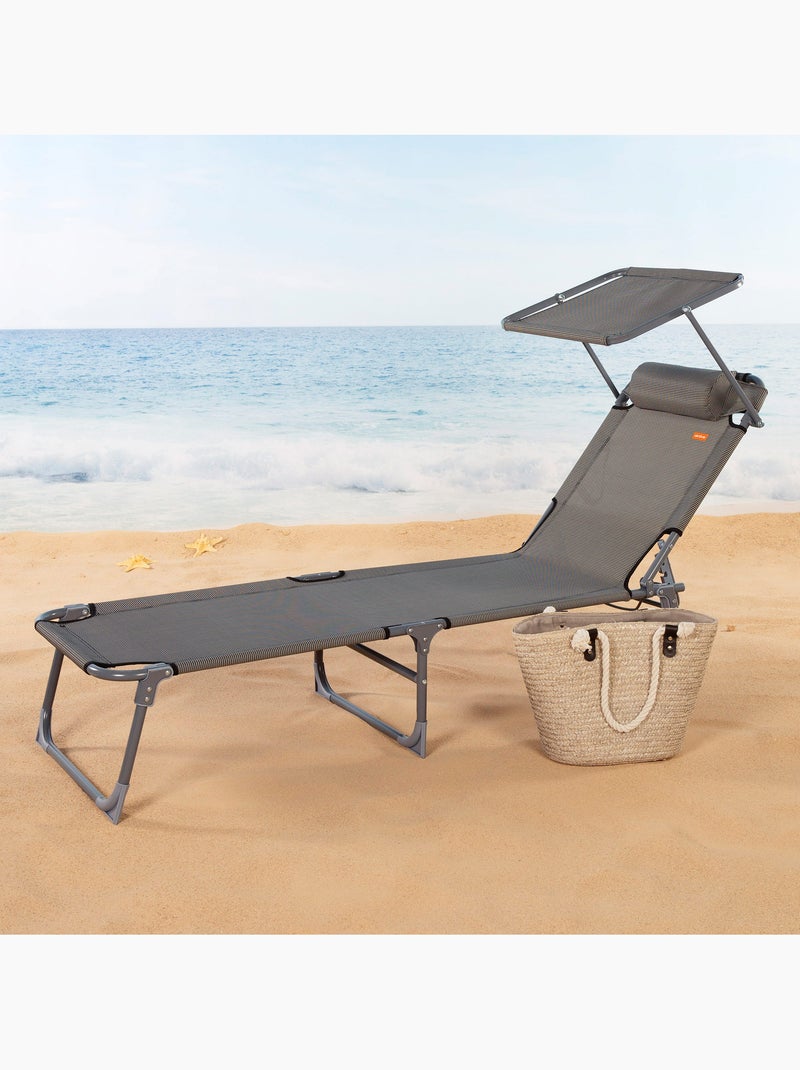 Pack 2 chaises longues pliantes avec parasol et coussin aktive Gris - Kiabi