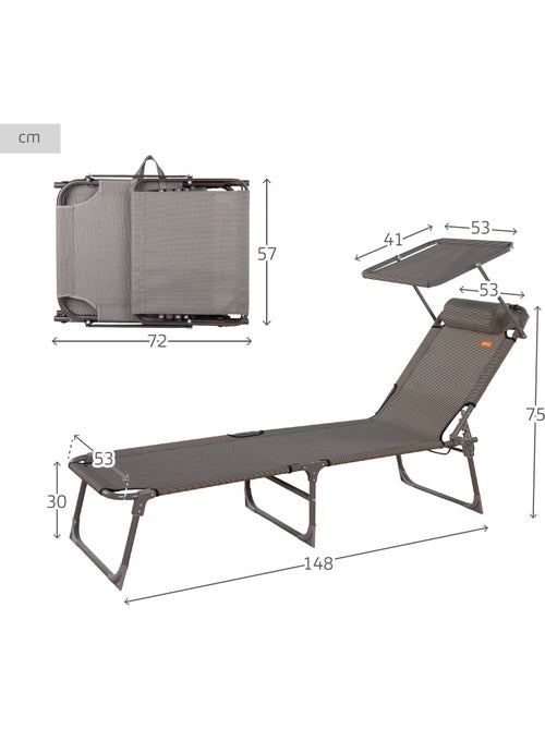 Pack 2 chaises longues pliantes avec parasol et coussin aktive - Kiabi
