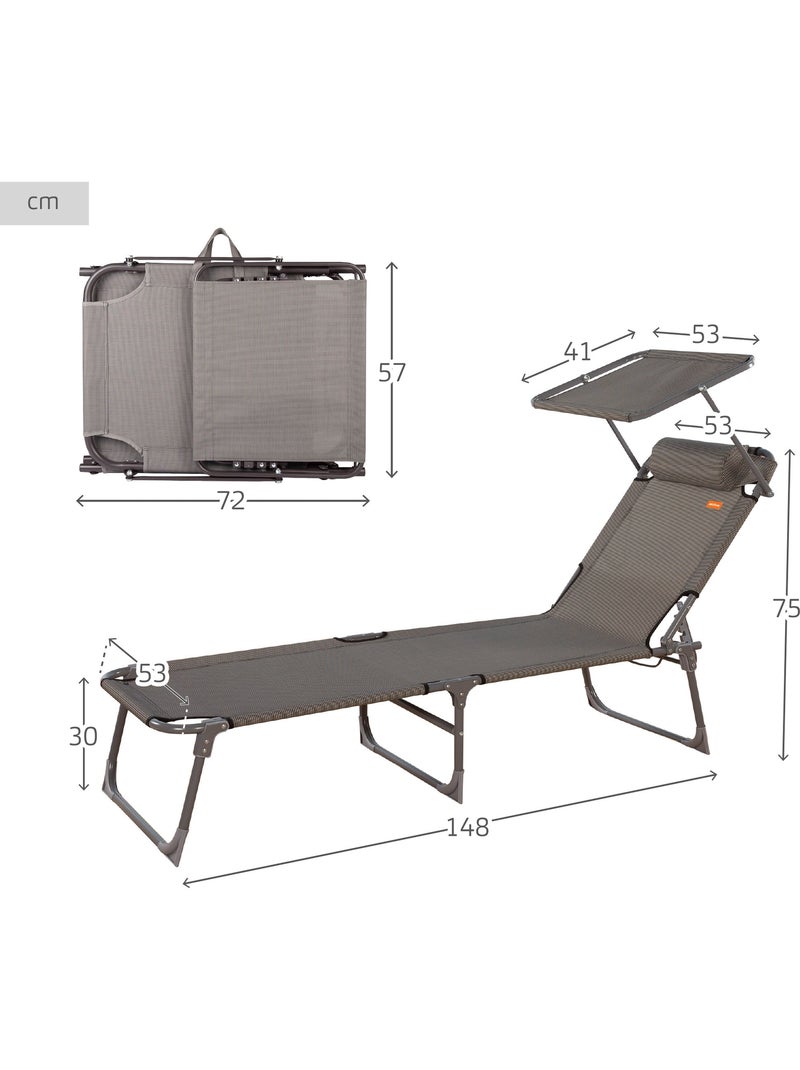Pack 2 chaises longues pliantes avec parasol et coussin aktive Gris - Kiabi