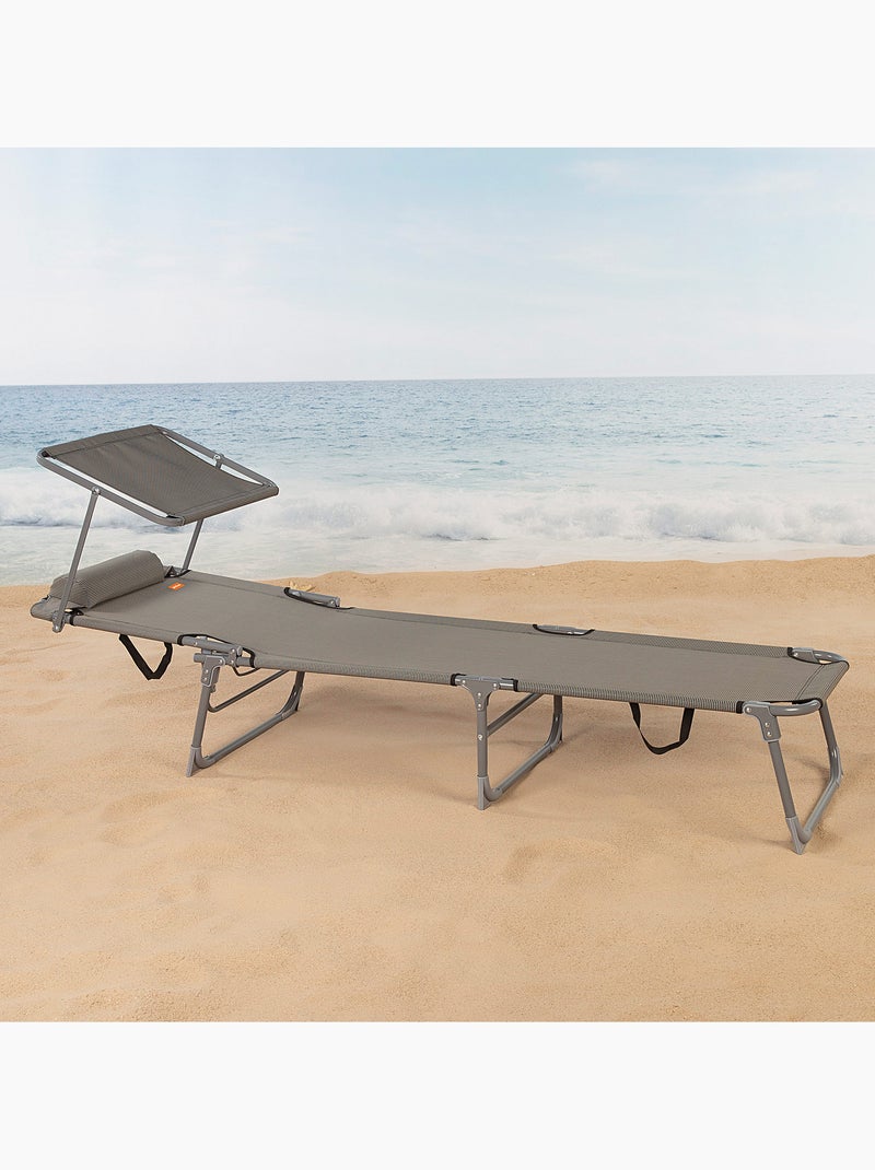 Pack 2 chaises longues pliantes avec parasol et coussin aktive Gris - Kiabi