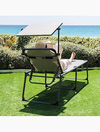 Pack 2 chaises longues pliantes hauteur xl avec parasol et coussin aktive
