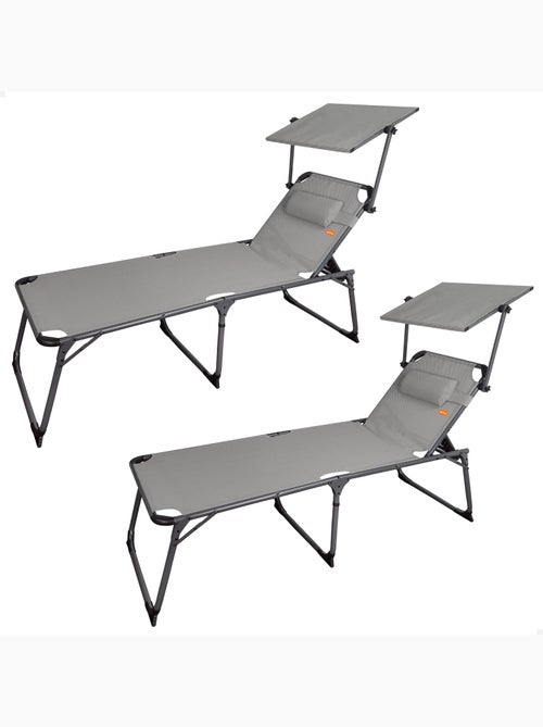 Pack 2 chaises longues pliantes hauteur xl avec parasol et coussin aktive - Kiabi