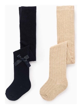 Pack 2 Collants Côtelé/Avec Noeud