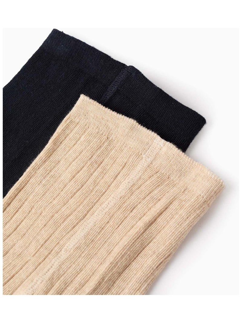 Pack 2 Collants Côtelé/Avec Noeud Multicolore - Kiabi