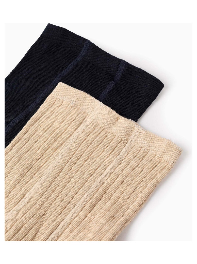 Pack 2 Collants Côtelé/Avec Noeud Multicolore - Kiabi