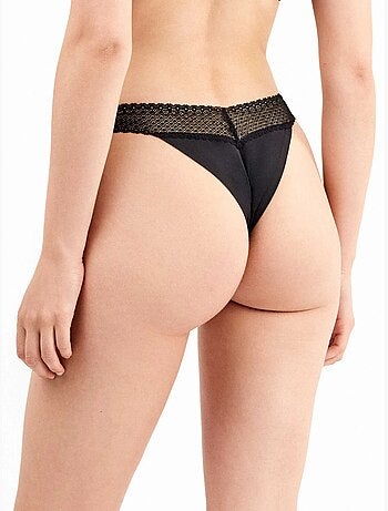 Pack 2 Culottes Brésiliennes avec Dentelle en Bleu Ciel et Noir