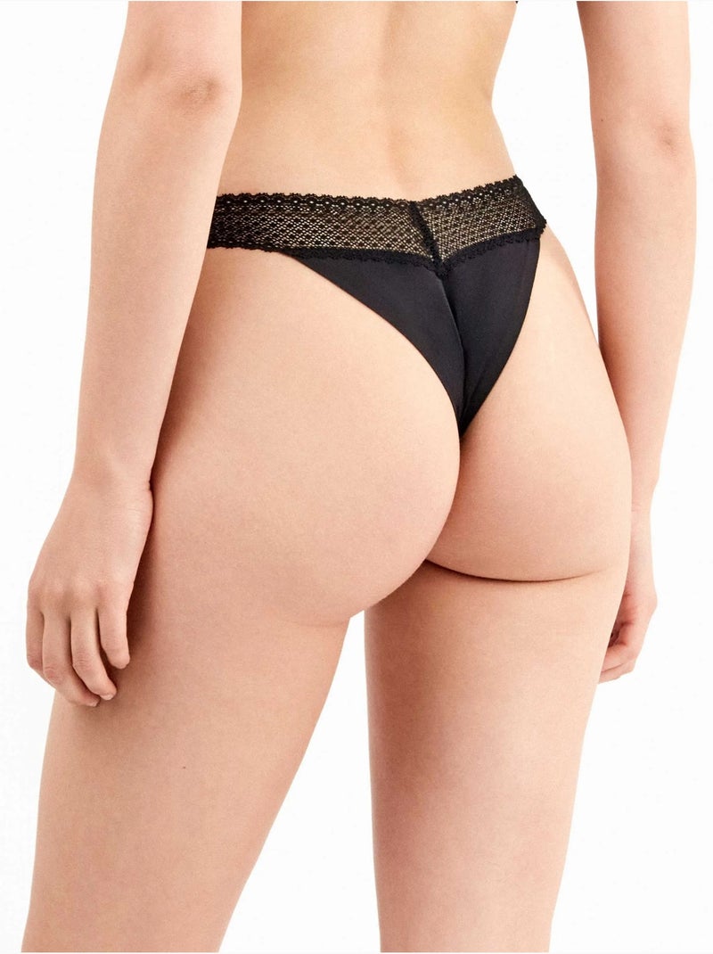 Pack 2 Culottes Brésiliennes avec Dentelle en Bleu Ciel et Noir Multicolore - Kiabi